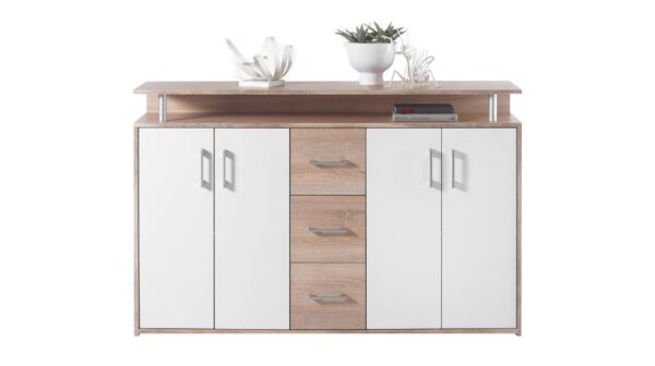 Highboard Sonoma Eiche - weiß - 4-türig - 139 cm - DRIFT