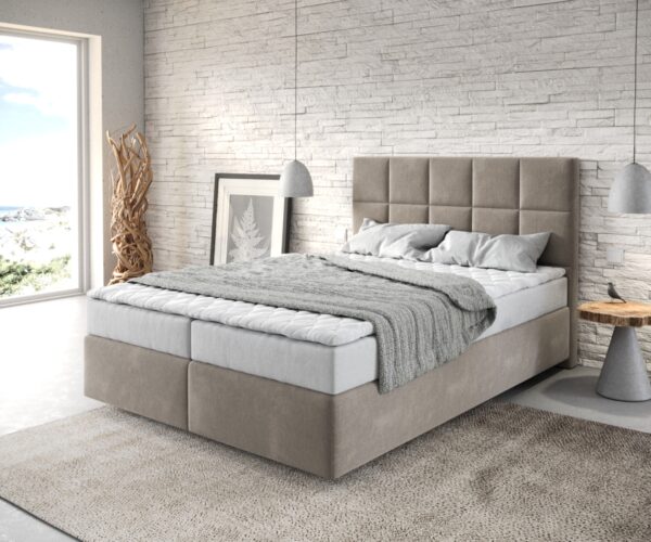 Boxspringbett Dream-Fine 140x200 cm Mikrofaser Beige mit Matratze und Topper