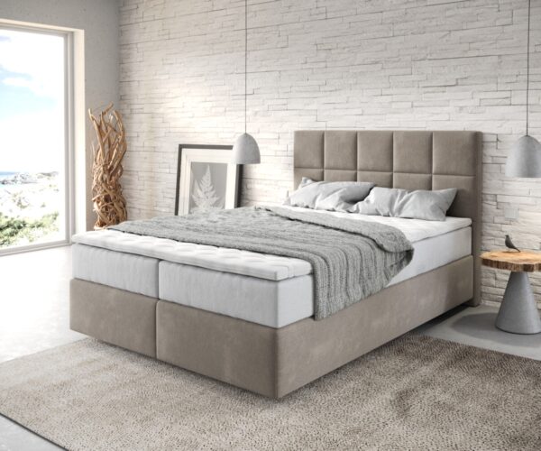 Boxspringbett Dream-Fine 140x200 cm Mikrofaser Beige mit TFK Matratze und Visco Topper