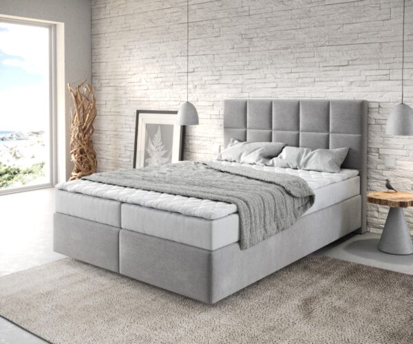 Boxspringbett Dream-Fine 140x200 cm Mikrofaser Grau mit Matratze und Topper