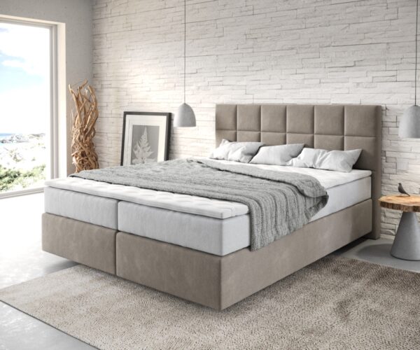 Boxspringbett Dream-Fine 160x200 cm Mikrofaser Beige mit TFK Matratze und Visco Topper