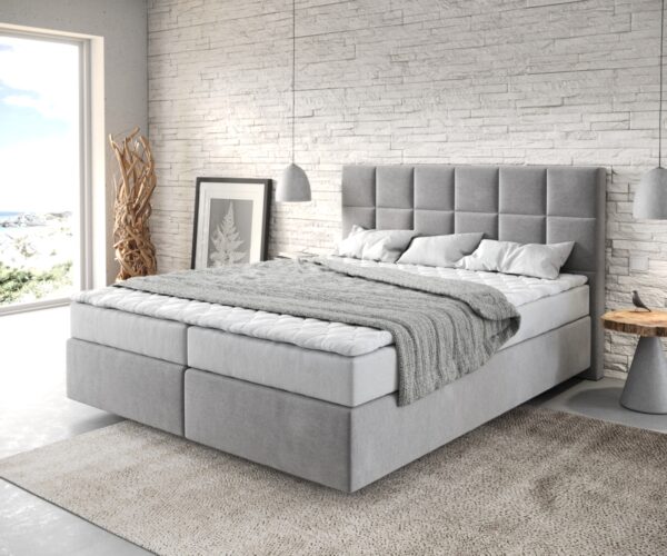 Boxspringbett Dream-Fine 160x200 cm Mikrofaser Grau mit Matratze und Topper