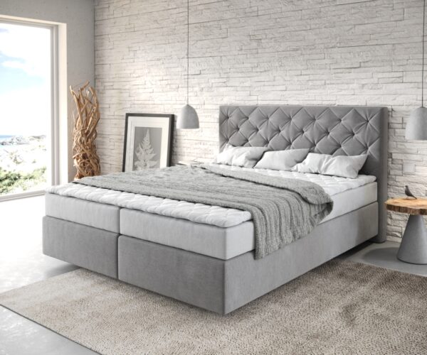 Boxspringbett Dream-Great 160x200 cm Mikrofaser Grau mit Matratze und Topper