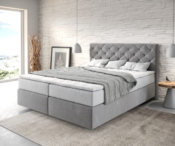 Boxspringbett Dream-Great 160x200 cm Mikrofaser Grau mit TFK Matratze und Visco Topper