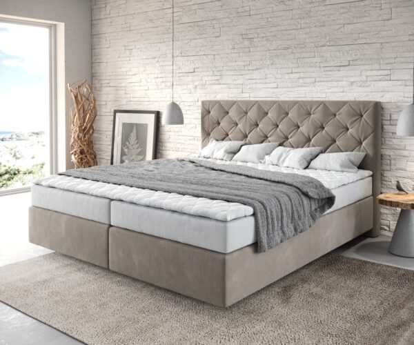 Boxspringbett Dream-Great 180x200 cm Mikrofaser Beige mit Matratze und Topper