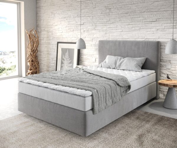 Boxspringbett Dream-Well 120x200 cm Mikrofaser Grau mit Matratze und Topper