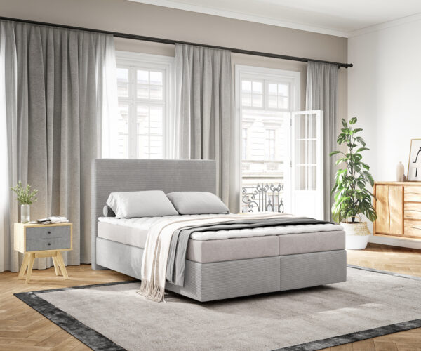 Boxspringbett Dream-Well 140x200 cm Cord Silbergrau mit Matratze und Topper