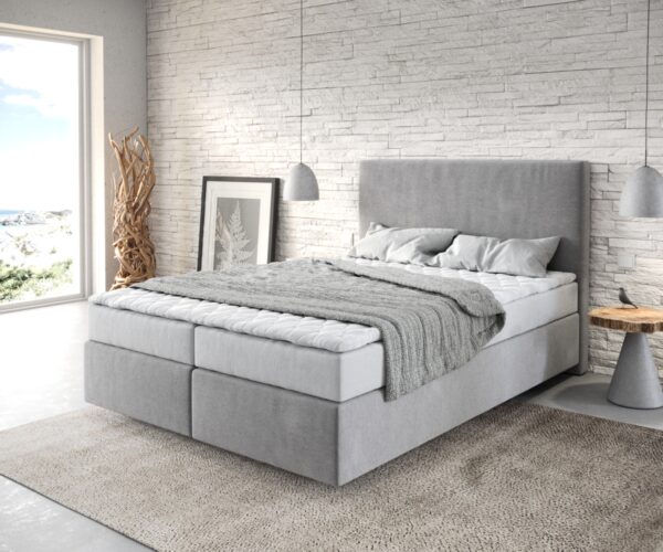 Boxspringbett Dream-Well 140x200 cm Mikrofaser Grau mit Matratze und Topper