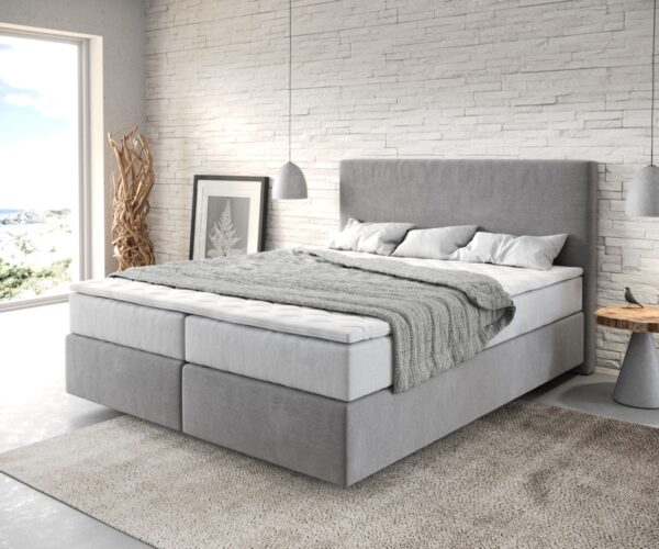 Boxspringbett Dream-Well 160x200 cm Mikrofaser Grau mit TFK Matratze und Visco Topper