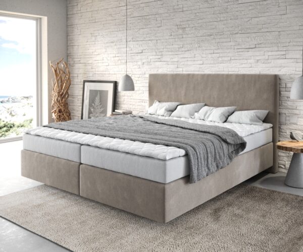 Boxspringbett Dream-Well 180x200 cm Mikrofaser Beige mit Matratze und Topper