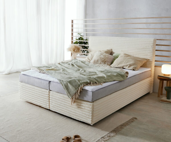 Boxspringbett Dream-Well Plüsch-Cord Beige 160x200 cm Bonell-Matratze PU-Topper