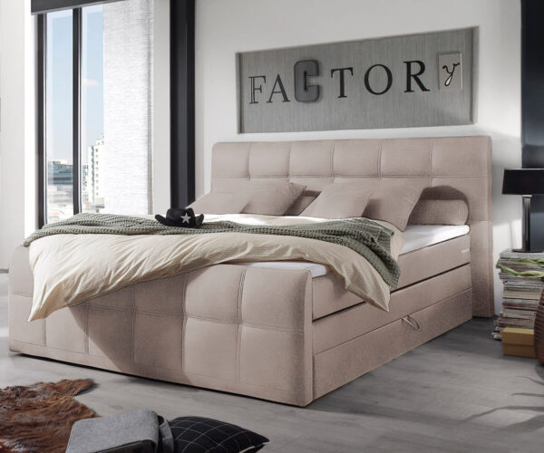 Boxspringbett Sebastiano 180x200 cm Flachgewebe Beige Bettkasten