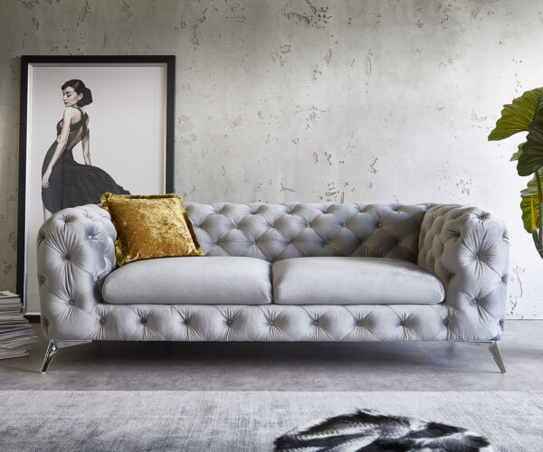 Couch Corleone 225x97 cm Samt Grau 3-Sitzer Sofa