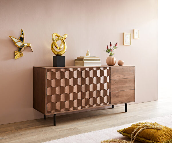 Sideboard Fevo 145 cm Akazie Braun 2 Türen 3 Schubfächer L-Fuß