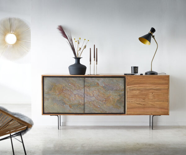 Sideboard Juwelo 175 cm Akazie Natur mit Steinfurnier