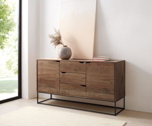 Sideboard Loca 140x39 cm Akazie Braun 3 Schübe 2 Türen