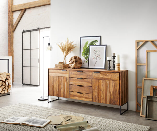 Sideboard Nook 180 cm Sheesham Natur 2 Türen 4 Schübe