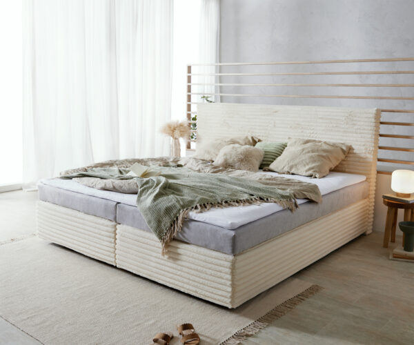 Boxspringbett Dream-Well Plüsch-Cord Beige 200x200 cm Bonell-Matratze PU-Topper