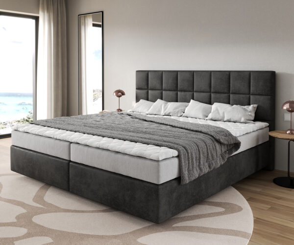 Boxspringbett Dream-Fine Mikrofaser Anthrazit Vintage 200x200 cm Bonell-Matratze PU-Topper