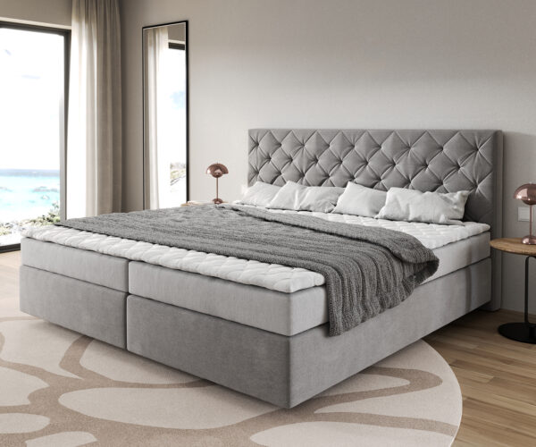 Boxspringbett Dream-Great Mikrofaser Grau 200x200 cm Bonell-Matratze PU-Topper